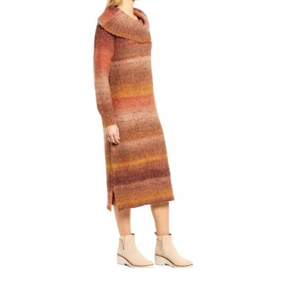 Caslon Ombré Striped Sweater Dress Long Sleeve Knit Midi Orange Brown Small - Picture 3 of 4